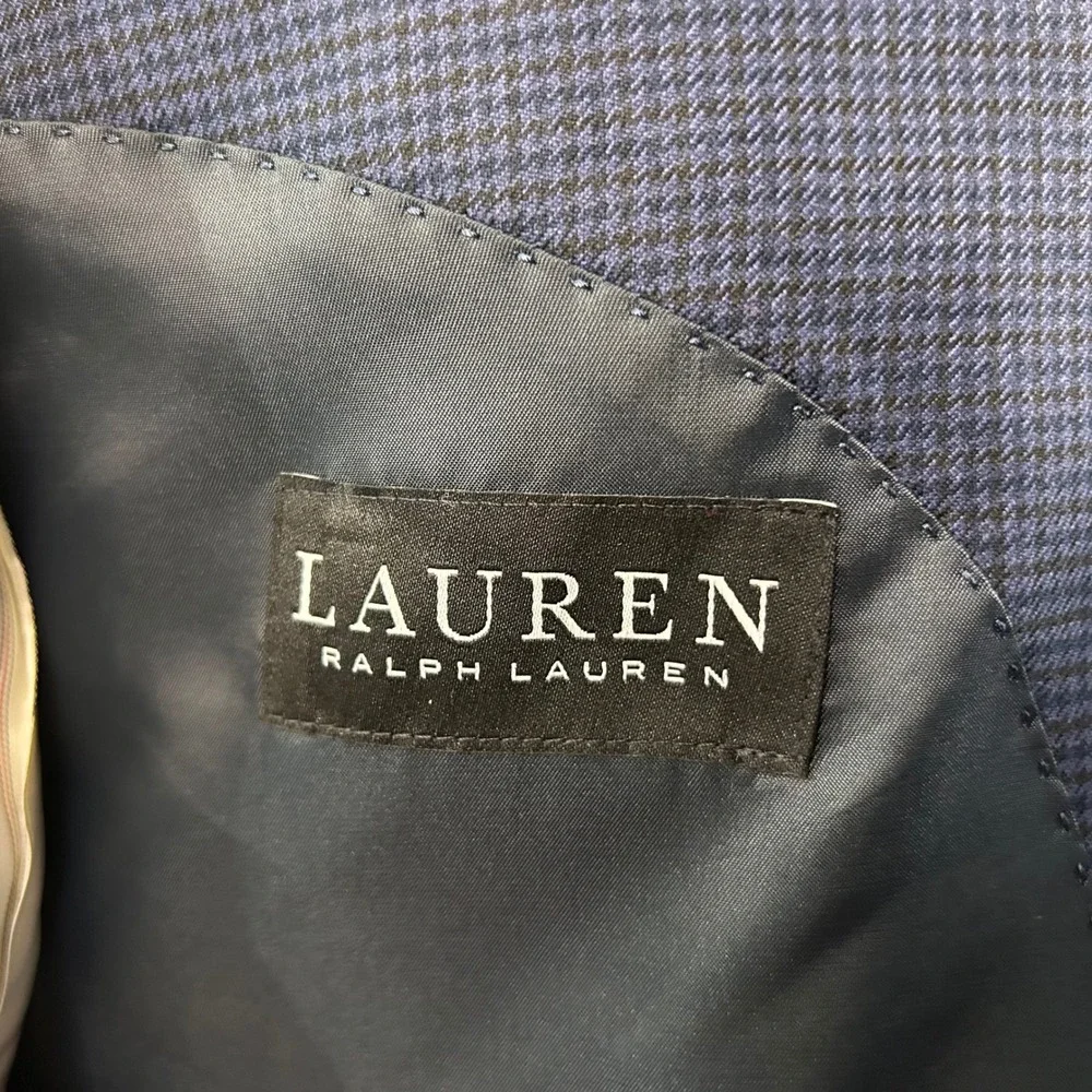 Lauren Ralph Lauren 40R Sport Coat Blue Houndstooth Two Button Lined Vented